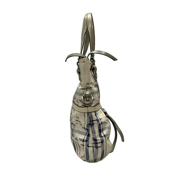 Auth COACH Poppy Tartan Foldover Signature 21139 White Blue Red Jacquard Leather - Picture 12 of 13